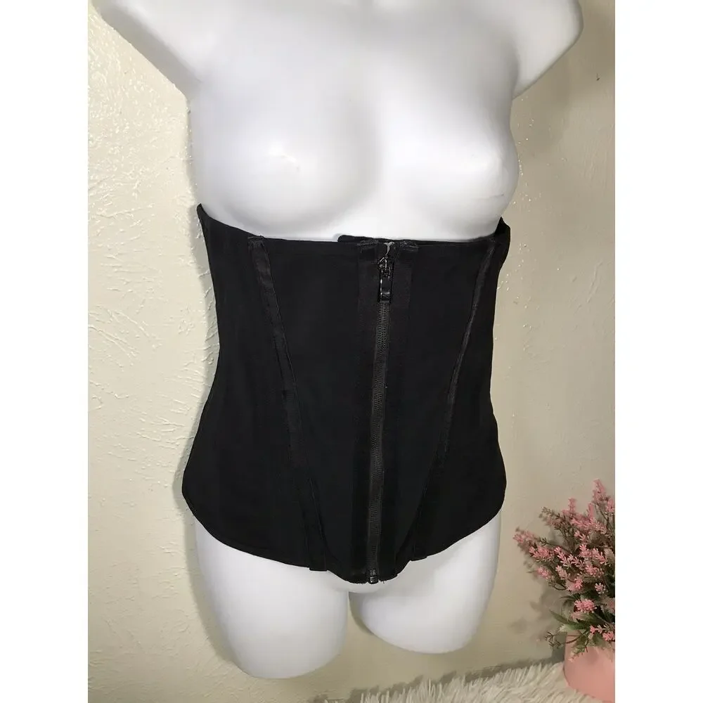 Women’s Black Waist Cincher Corset Shapewear Boned Front Zip Compression Medium